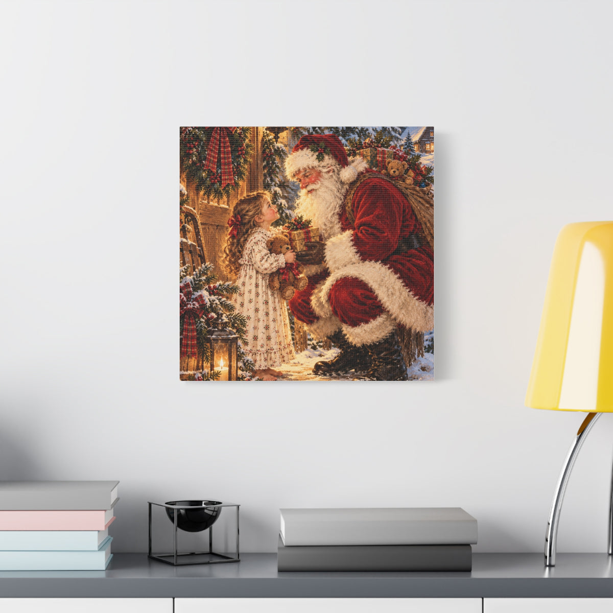 Vintage Santa and Child Christmas Canvas Wall Art