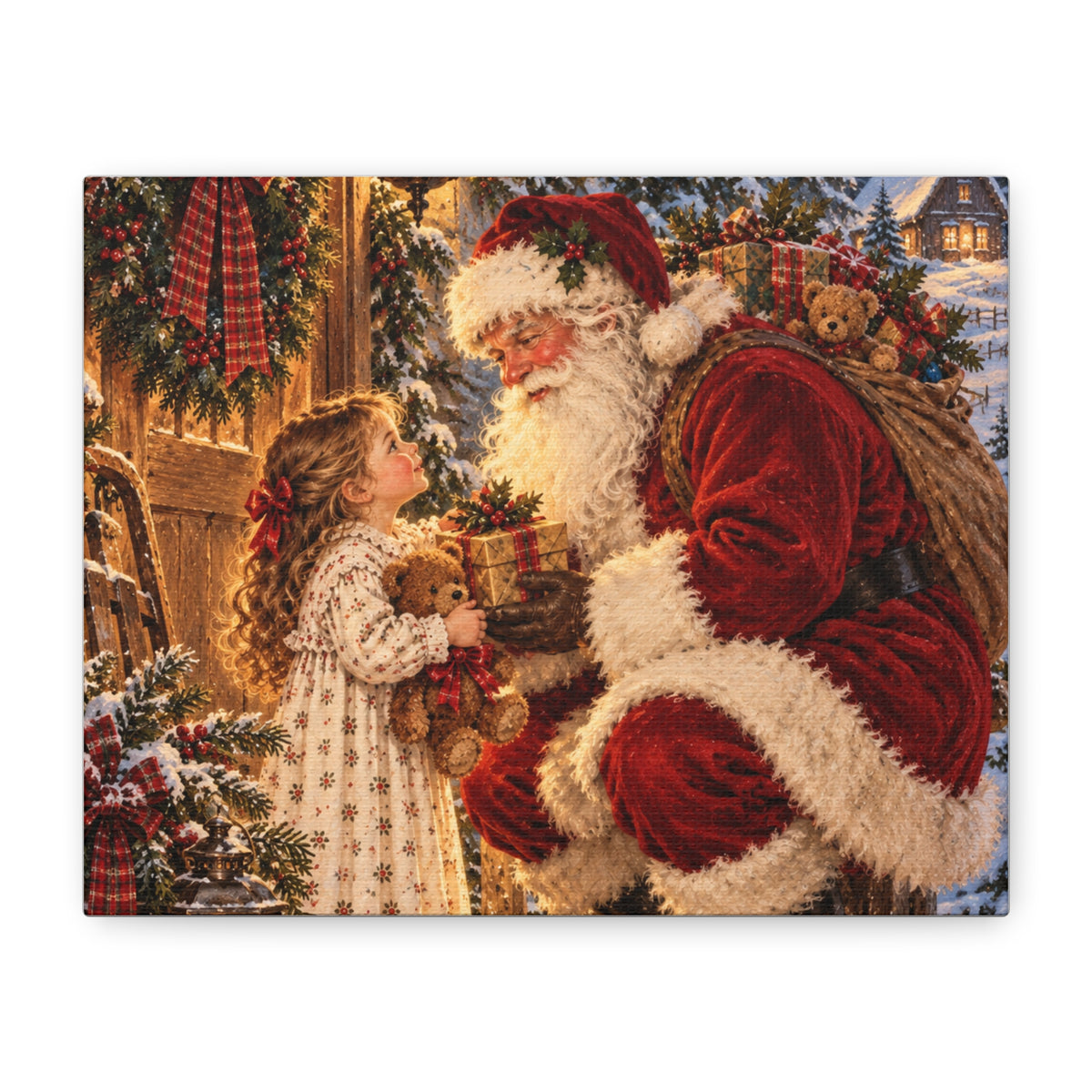 Vintage Santa and Child Christmas Canvas Wall Art