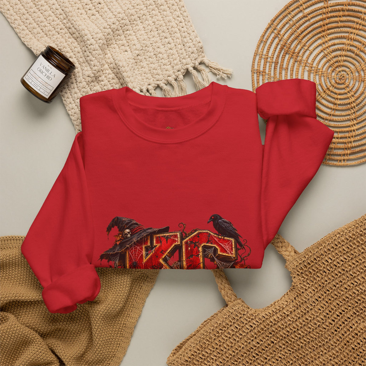 KC Halloween Crewneck Sweatshirt — Haunted Pumpkin Football Design-Flour and Foundry Meercantile Co.