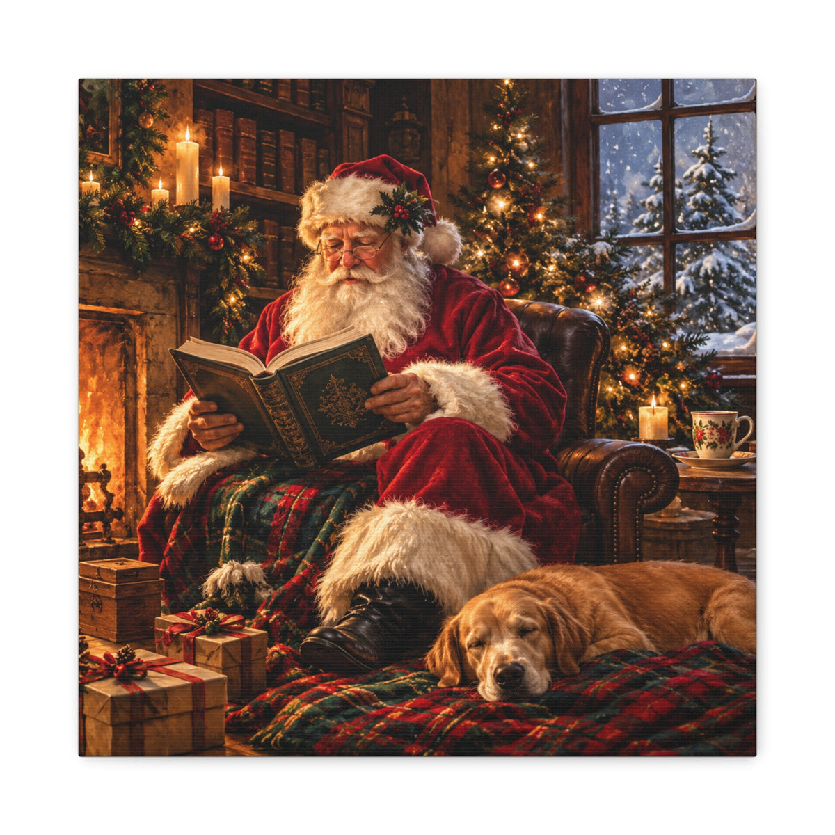 Santa Reading by the Hearth Canvas Wall Art