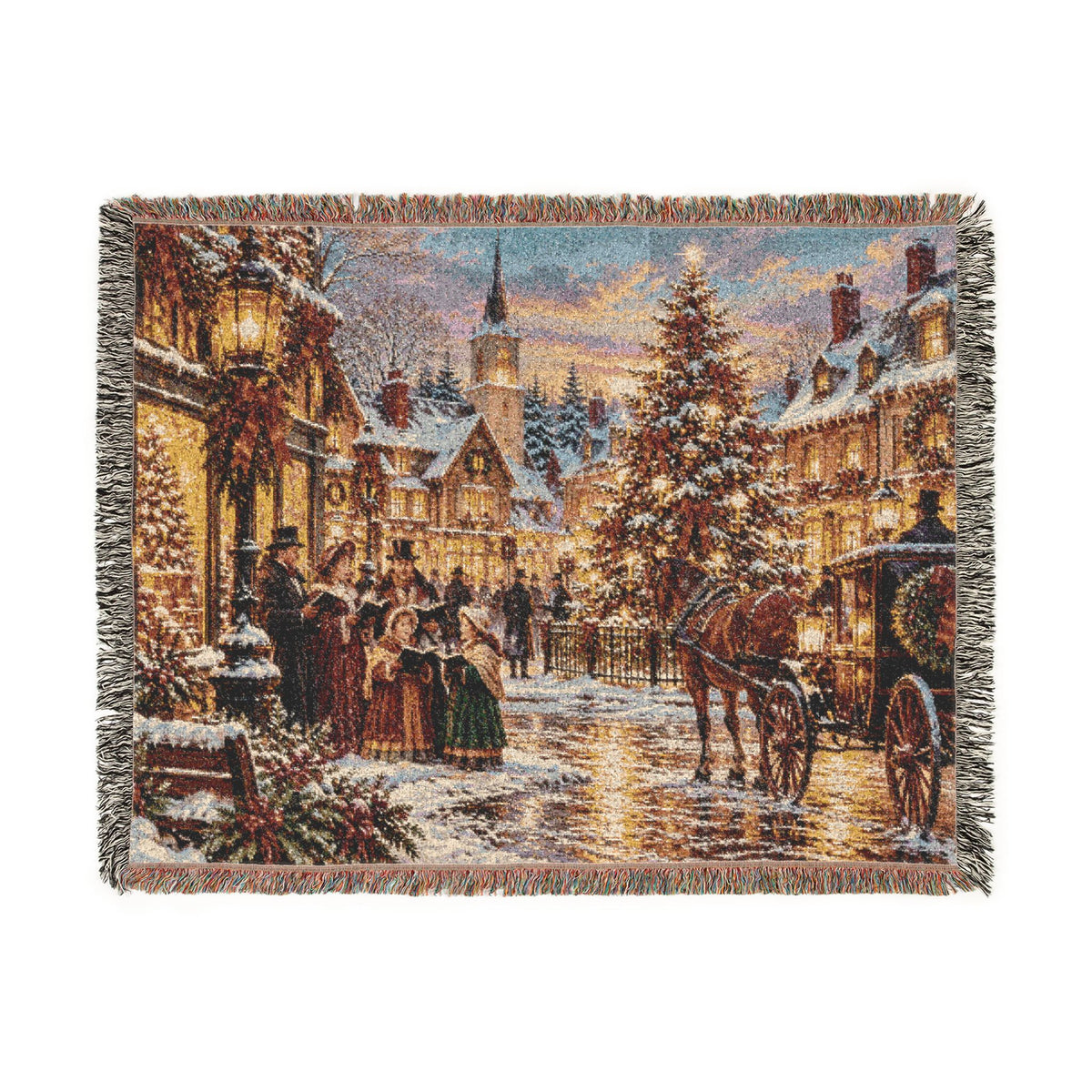 Christmas Carolers Woven Blanket — Vintage Holiday Village Cozy Throw