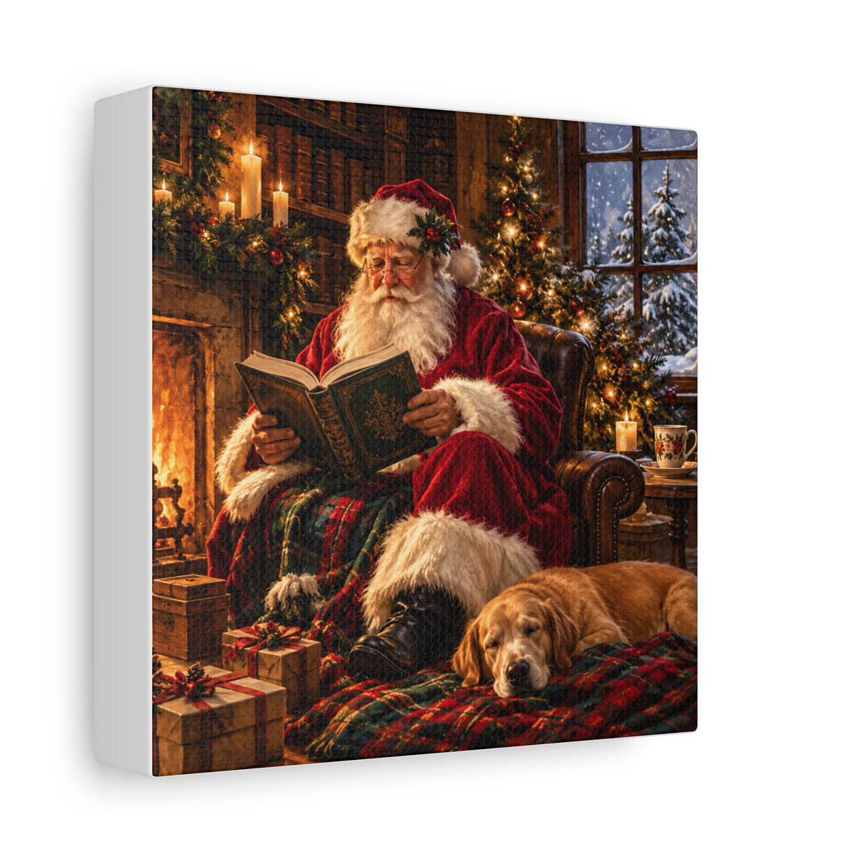 Santa Reading by the Hearth Canvas Wall Art