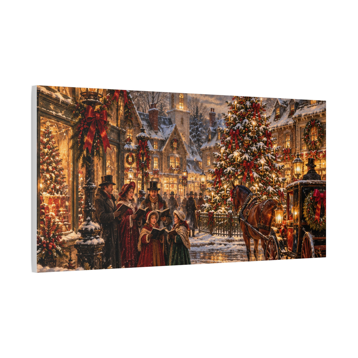 Christmas Carolers Vintage Street Canvas - Matte Stretched Wall Art