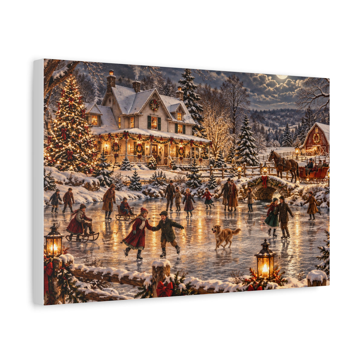 Christmas Village Ice Skating Matte Canvas Wall Art