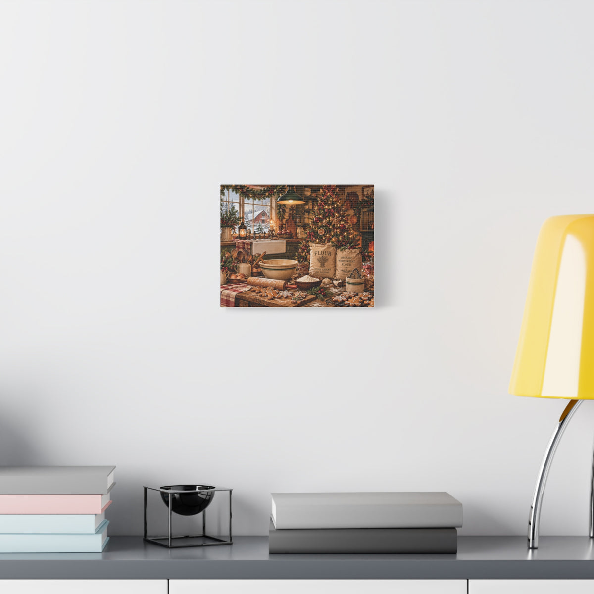 Christmas Kitchen Canvas Wall Art — Cozy Holiday Baking Scene, Rustic Farmhouse Holiday Decor