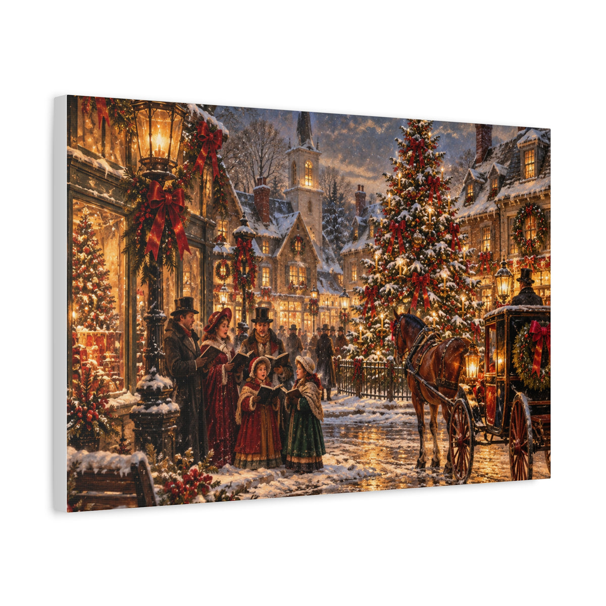 Christmas Carolers Vintage Street Canvas - Matte Stretched Wall Art