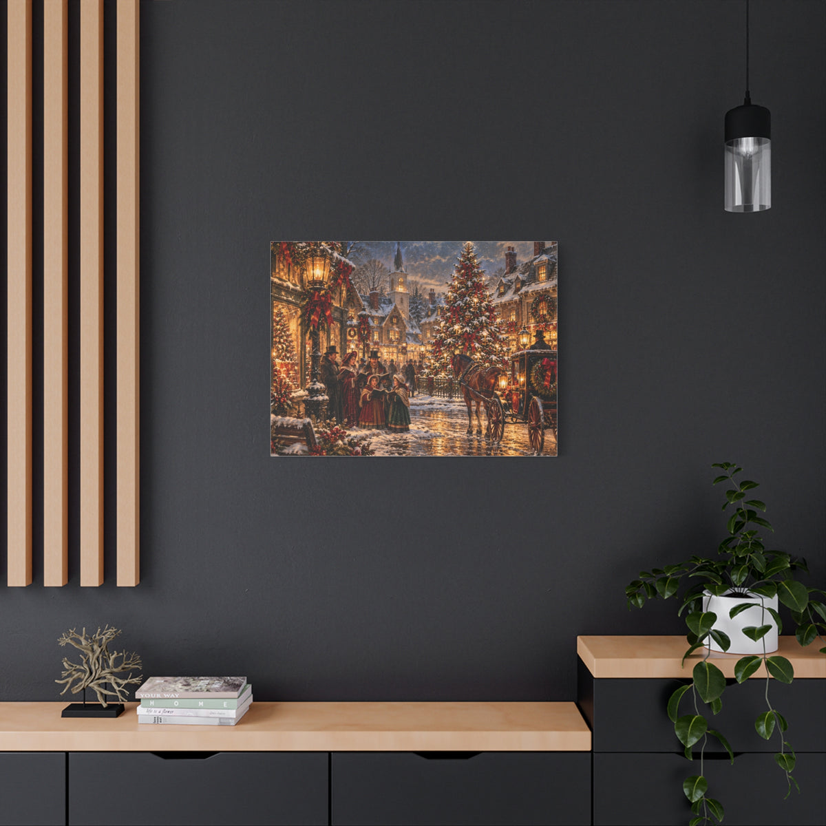 Christmas Carolers Vintage Street Canvas - Matte Stretched Wall Art