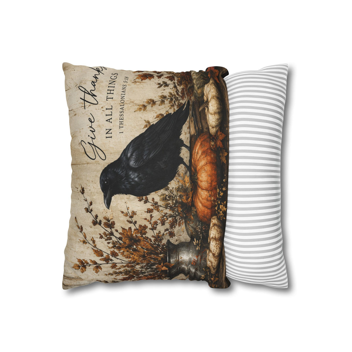 Give Thanks Crow Pumpkin Pillowcase | Fall Thanksgiving Decor