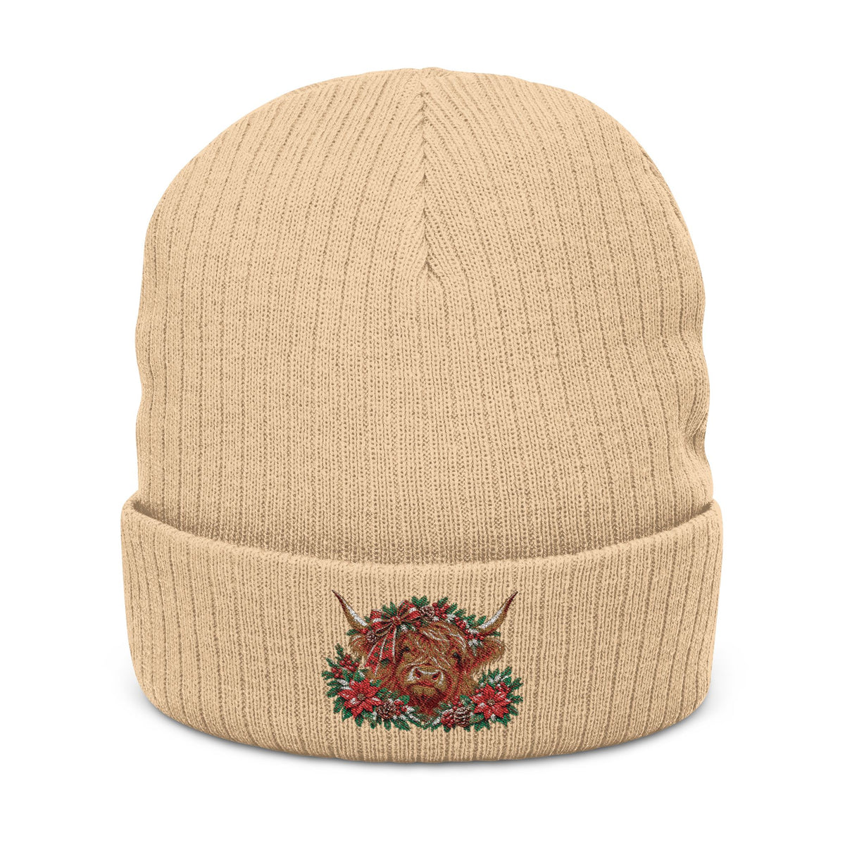 Embroidered Christmas Cow Beanie