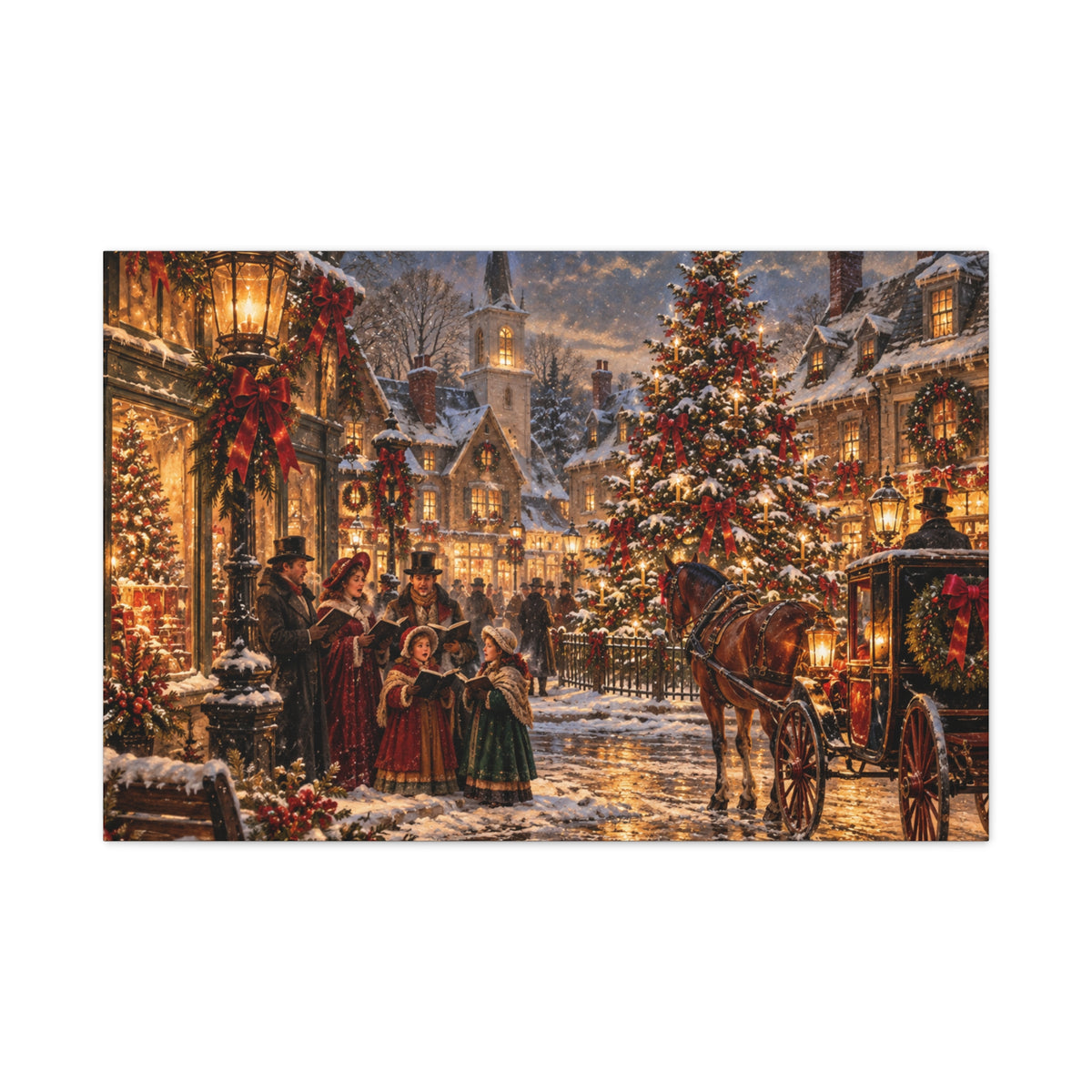 Christmas Carolers Vintage Street Canvas - Matte Stretched Wall Art