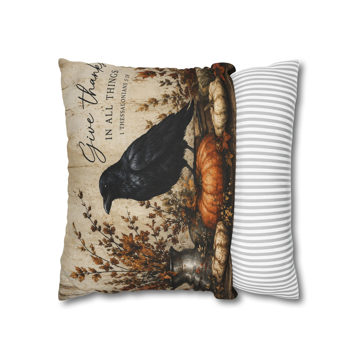 Give Thanks Crow Pumpkin Pillowcase | Fall Thanksgiving Decor