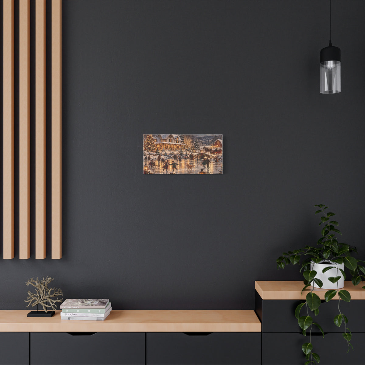 Christmas Village Ice Skating Matte Canvas Wall Art