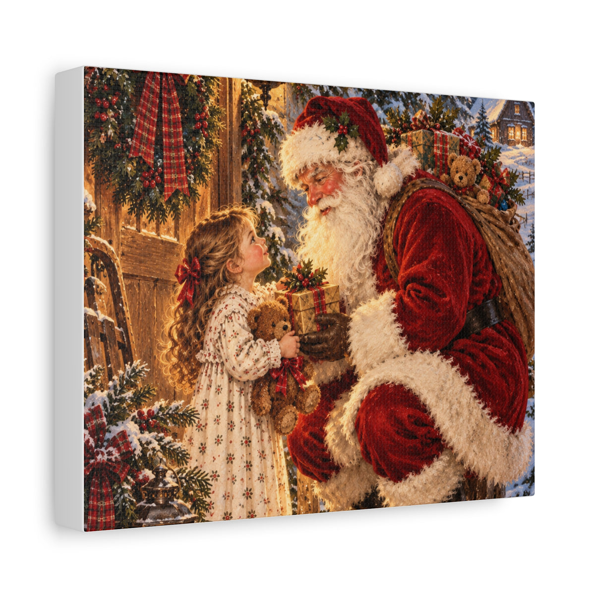 Vintage Santa and Child Christmas Canvas Wall Art