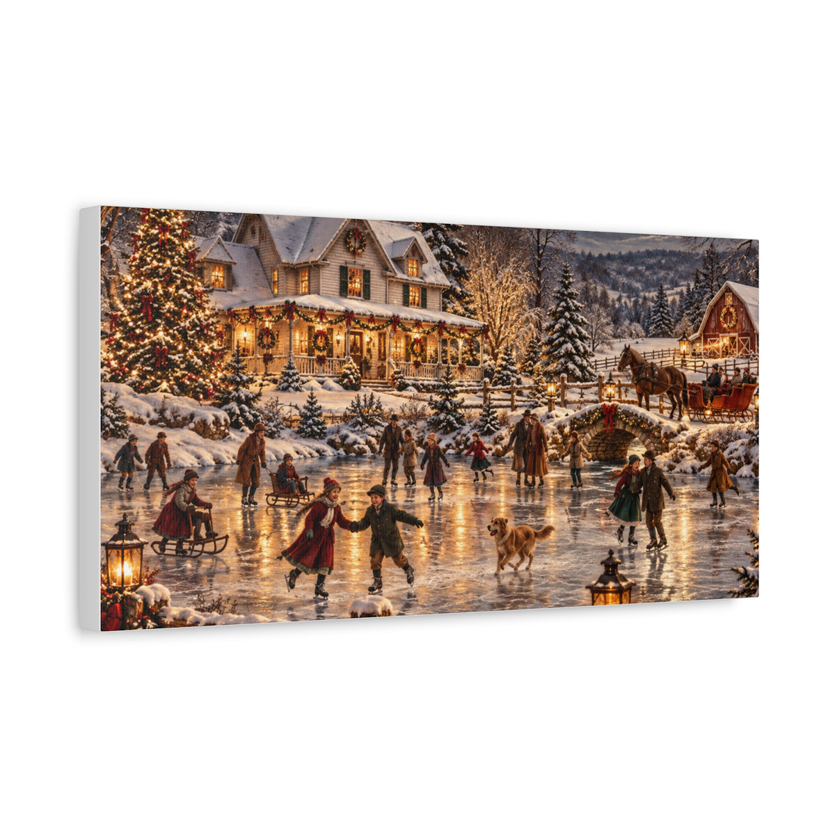 Christmas Village Ice Skating Matte Canvas Wall Art