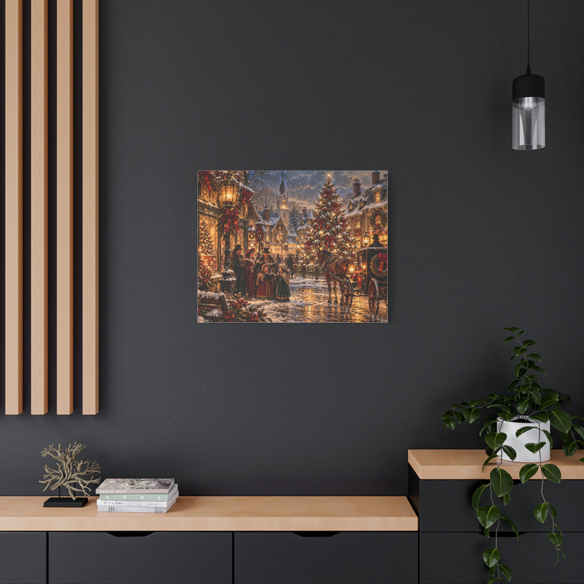 Christmas Carolers Vintage Street Canvas - Matte Stretched Wall Art
