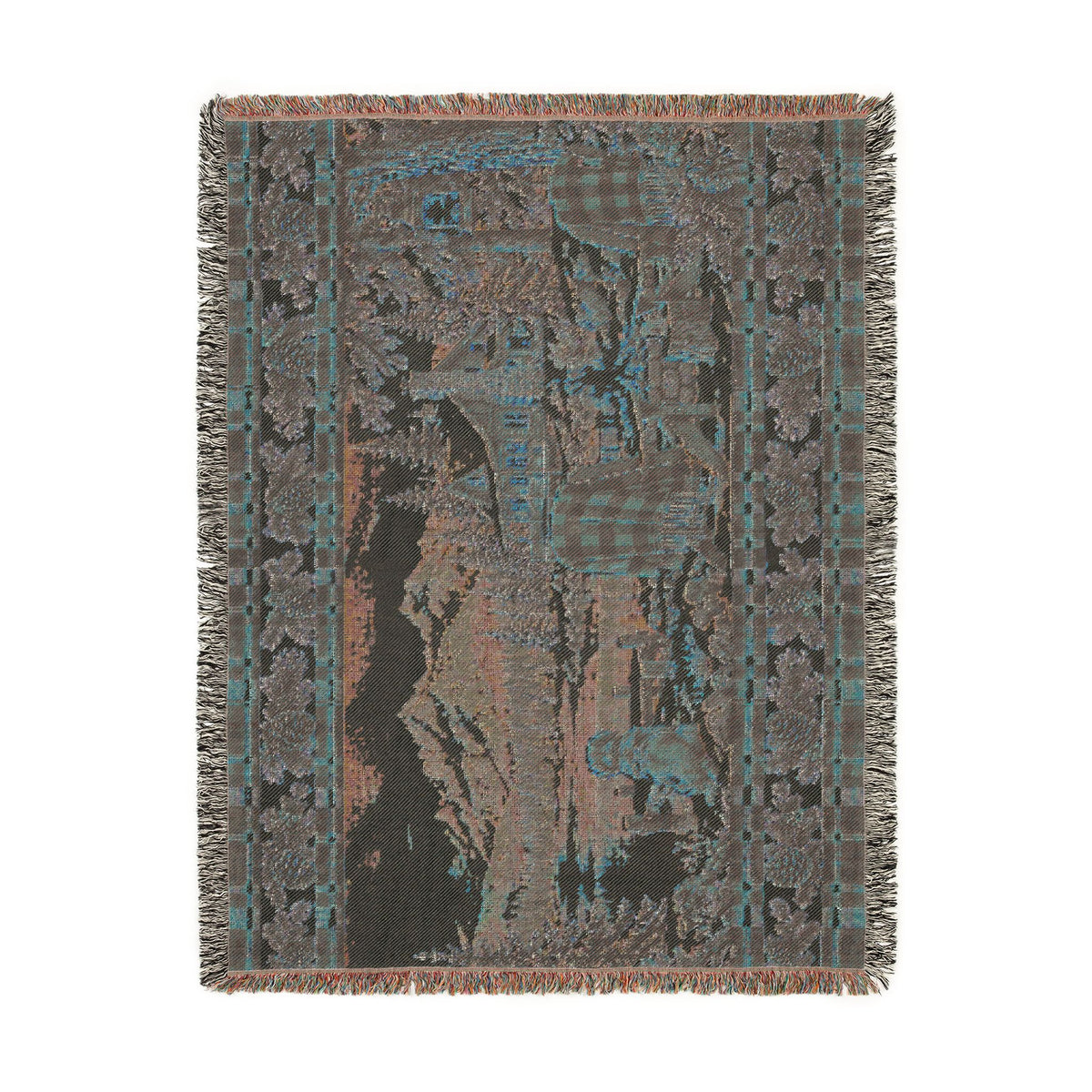 Rustic Mountain Lodge Woven Blanket – Winter Cabin, Golden Retriever and Lake Throw