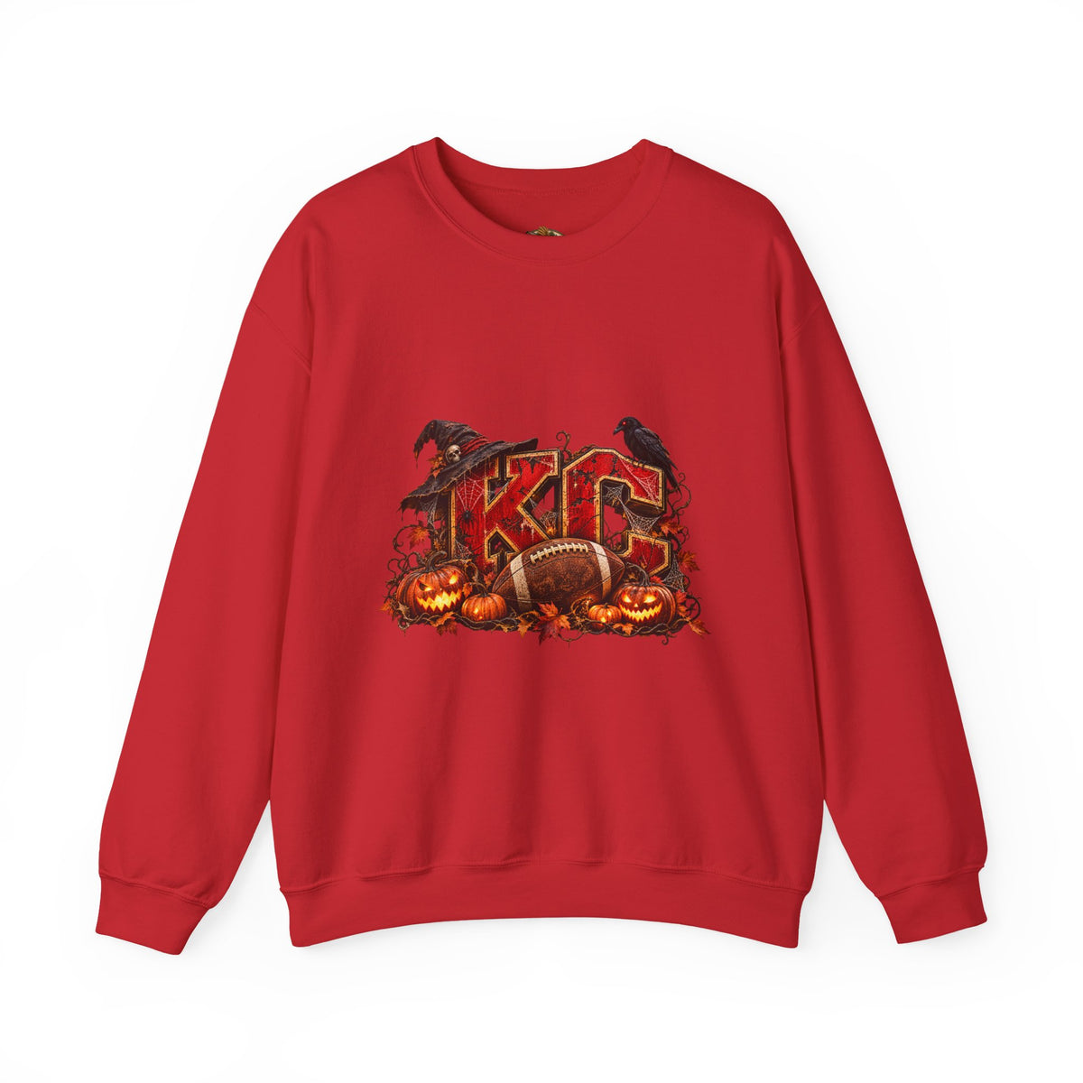 KC Halloween Crewneck Sweatshirt — Haunted Pumpkin Football Design-Flour and Foundry Meercantile Co.