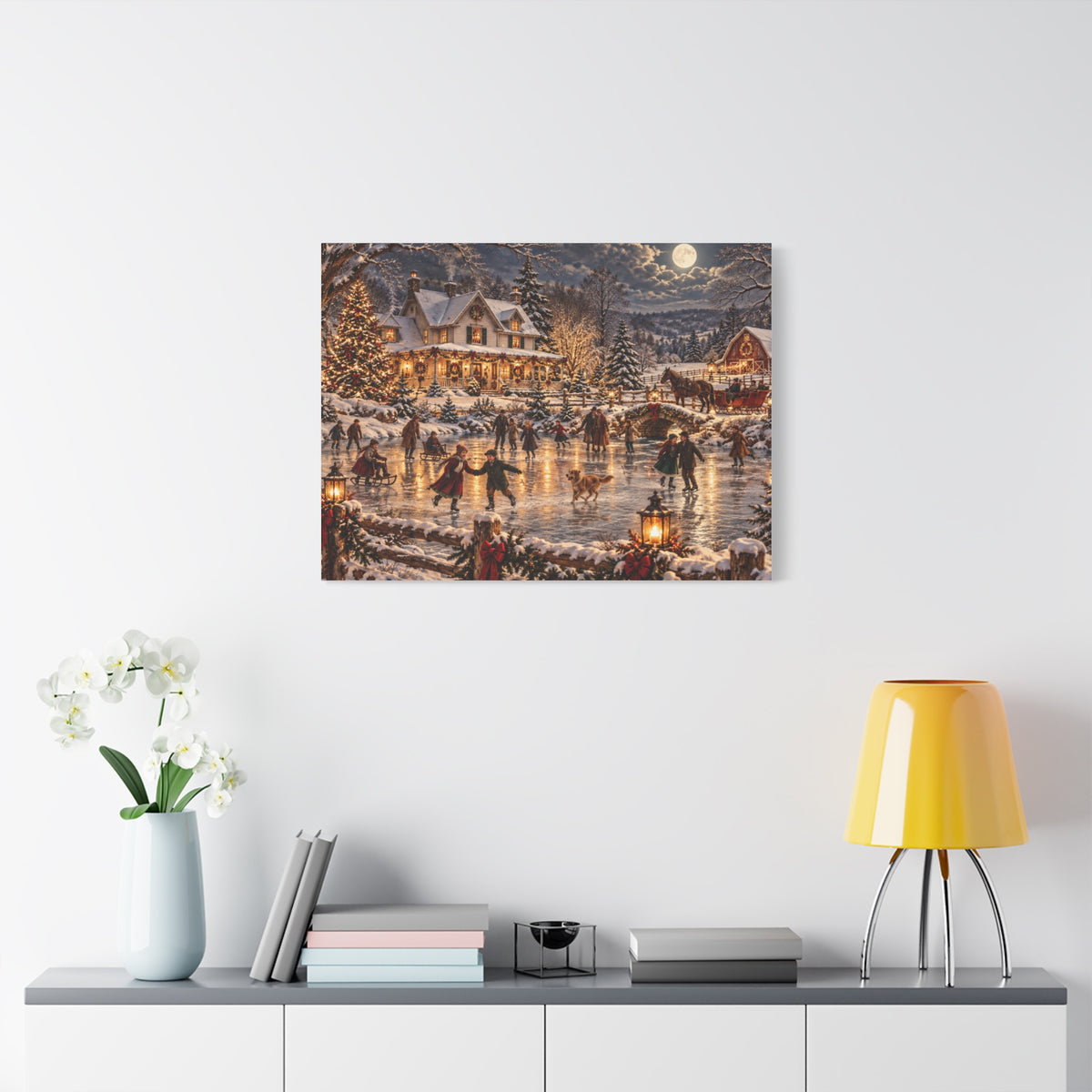Christmas Village Ice Skating Matte Canvas Wall Art