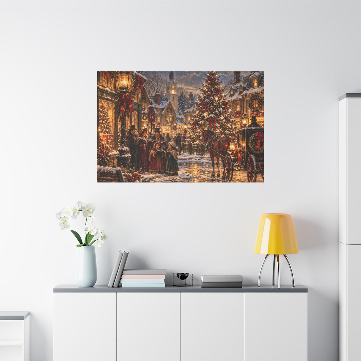 Christmas Carolers Vintage Street Canvas - Matte Stretched Wall Art