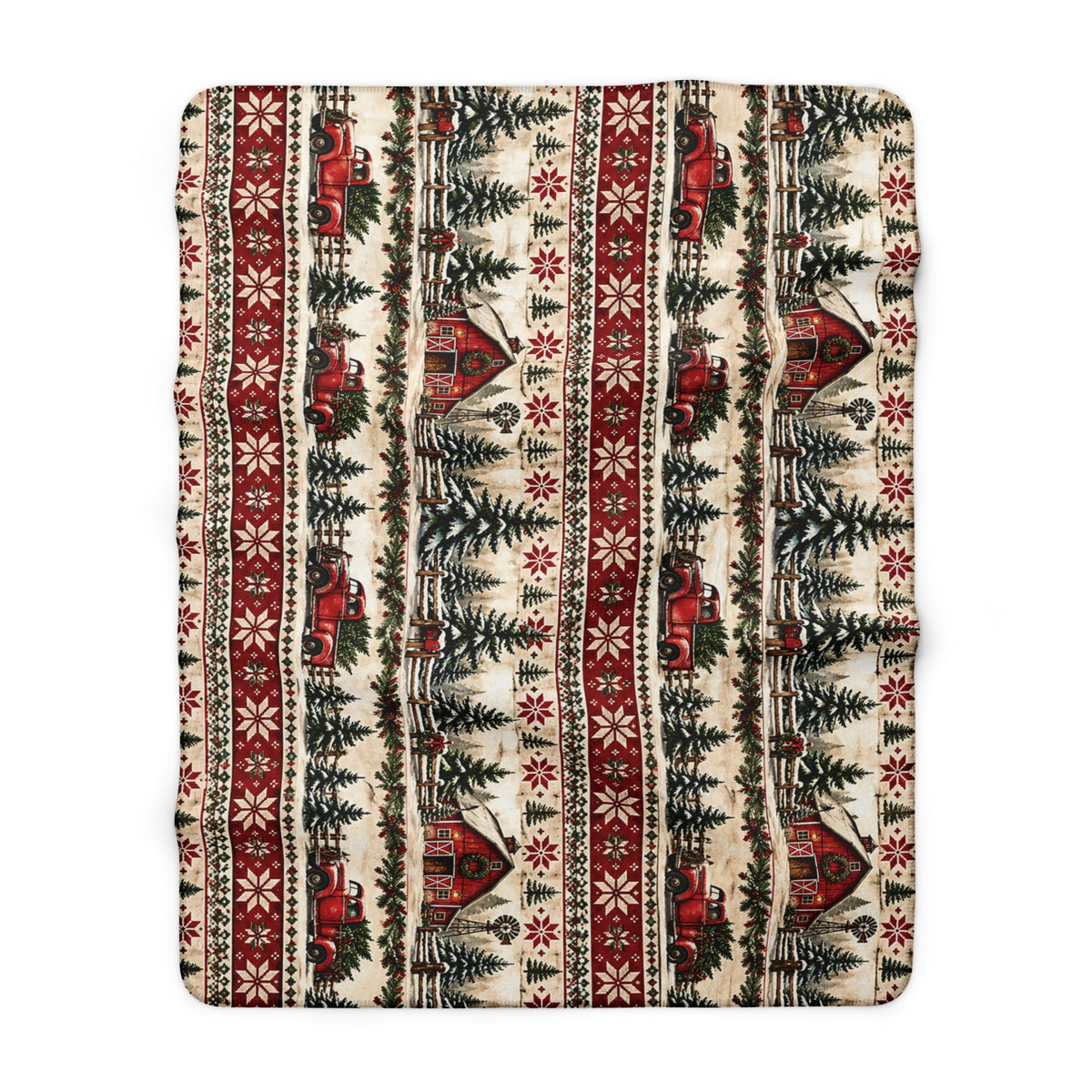 Rustic Red Christmas Truck and Barn Sherpa Blanket – Cozy Cabin Christmas Fleece