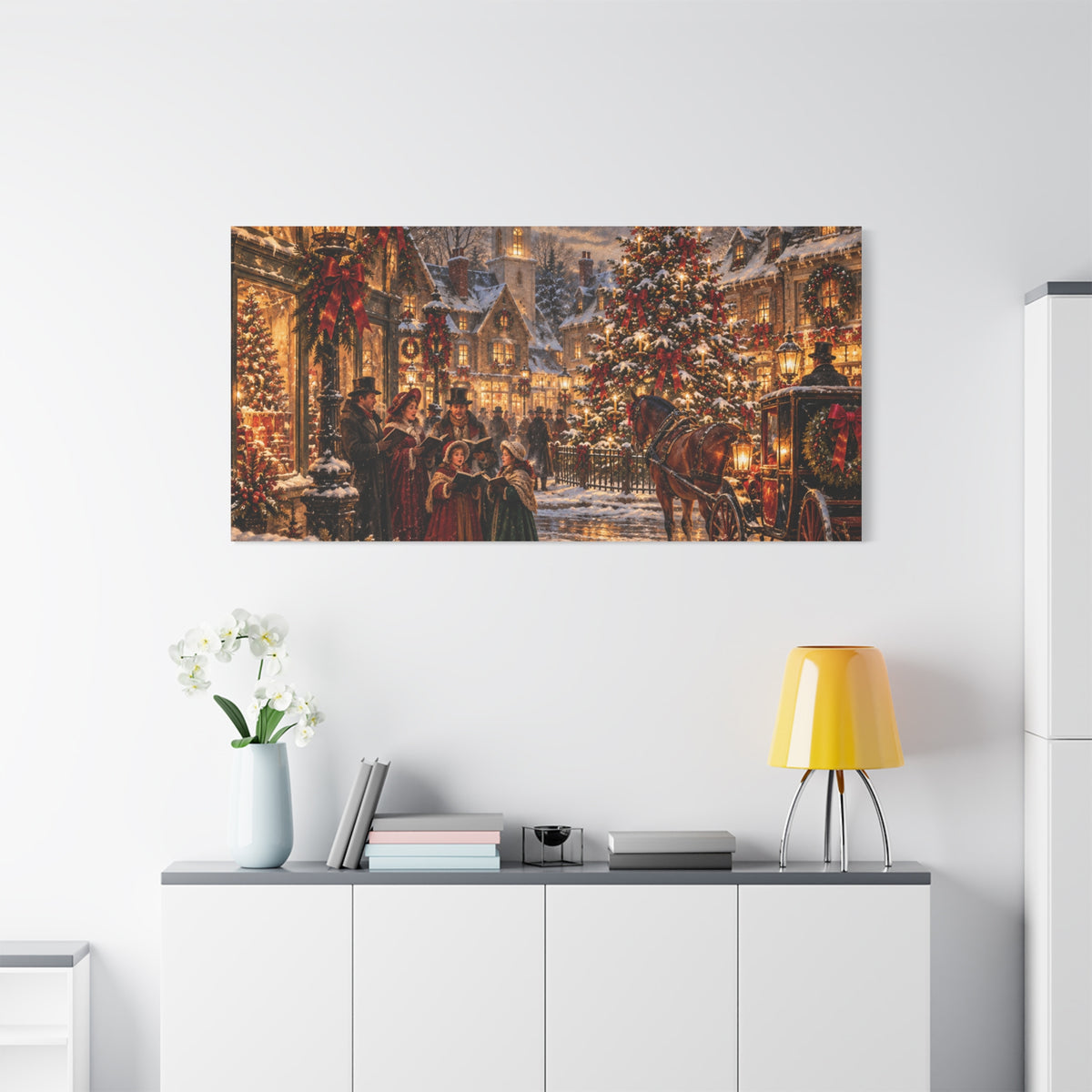 Christmas Carolers Vintage Street Canvas - Matte Stretched Wall Art