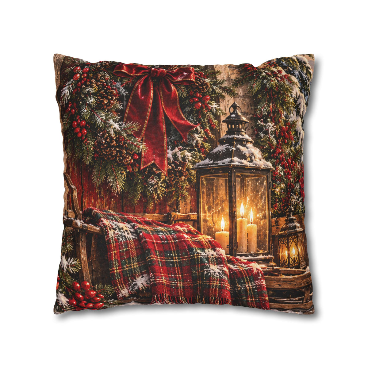 Christmas Village Horse-Drawn Sleigh Decorative Pillowcase