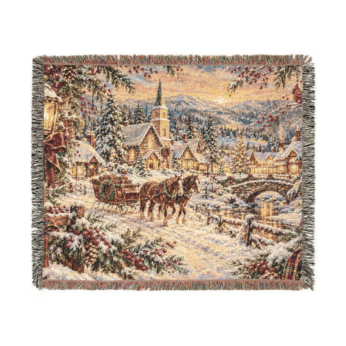 Vintage Winter Carriage Woven Blanket