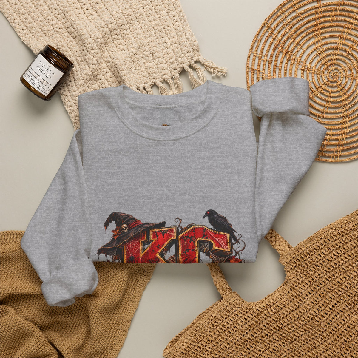 KC Halloween Crewneck Sweatshirt — Haunted Pumpkin Football Design-Flour and Foundry Meercantile Co.