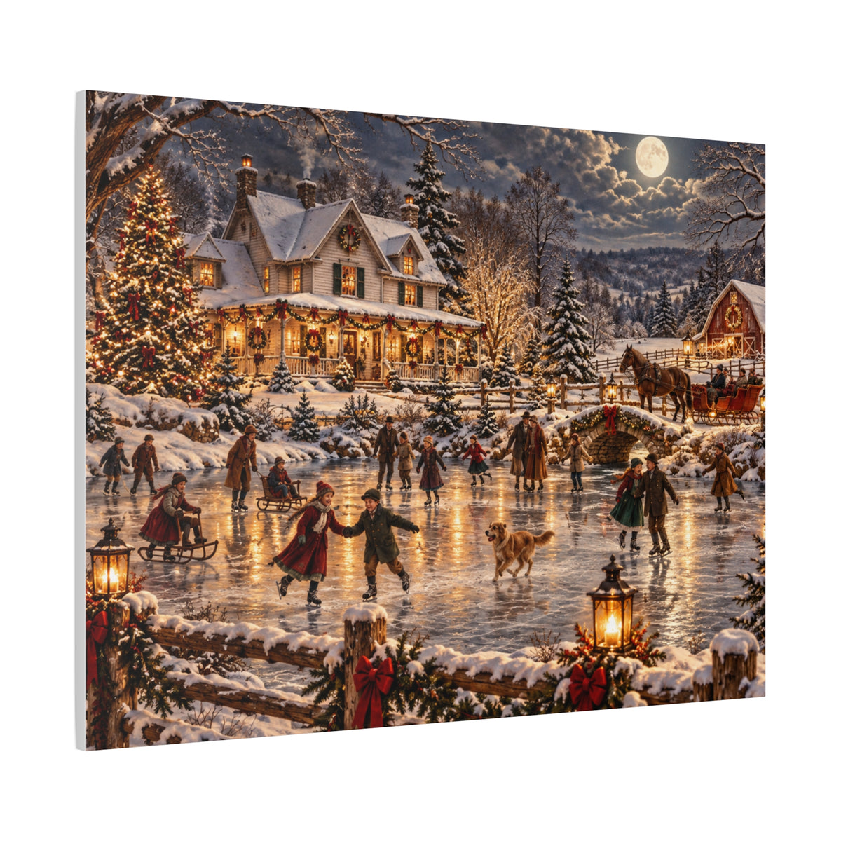Christmas Village Ice Skating Matte Canvas Wall Art