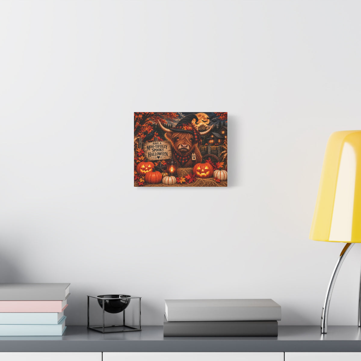 Halloween Highland Cow Canvas – "Have a Moo-tifully Spooky Halloween" Matte Stretched Wall Art