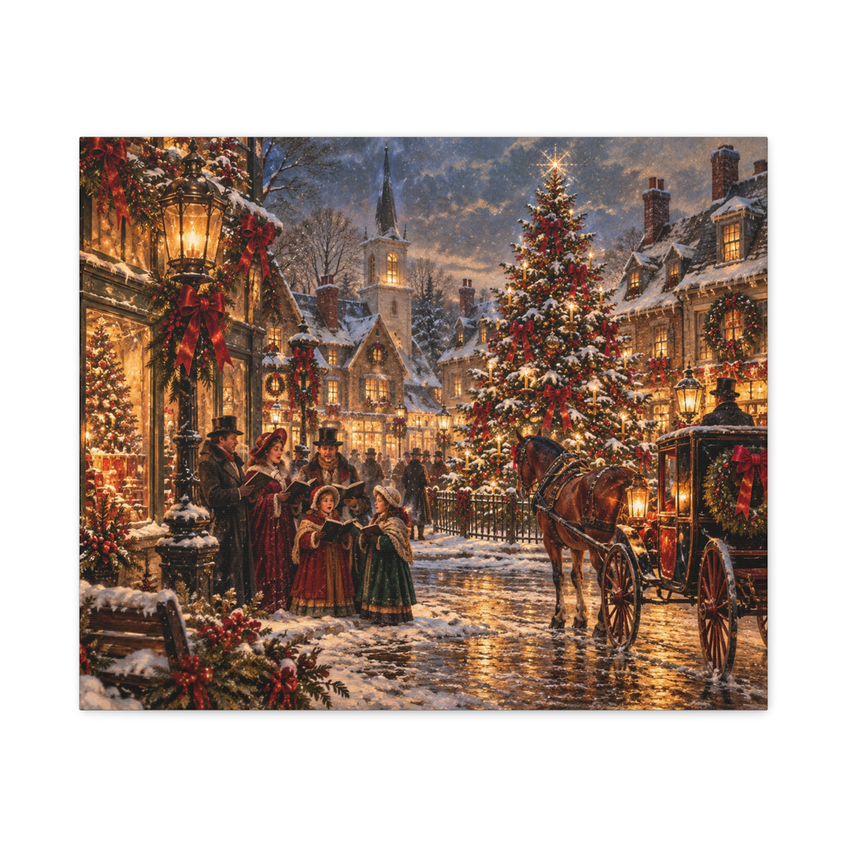 Christmas Carolers Vintage Street Canvas - Matte Stretched Wall Art