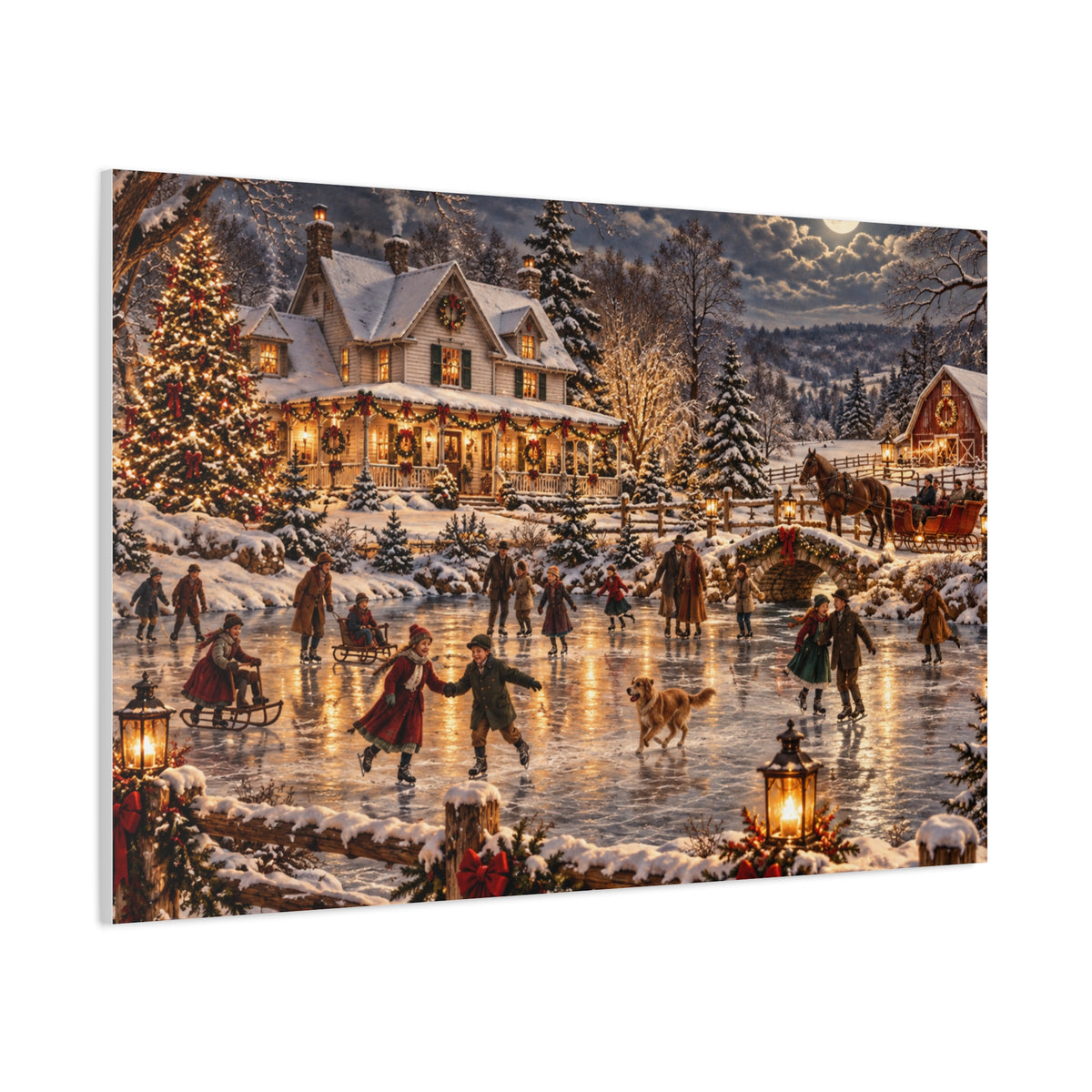 Christmas Village Ice Skating Matte Canvas Wall Art