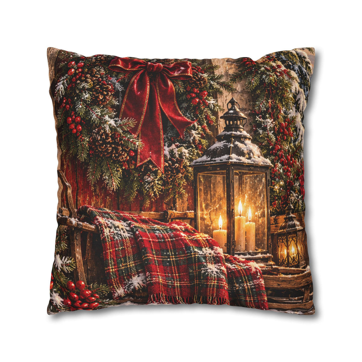 Christmas Village Horse-Drawn Sleigh Decorative Pillowcase