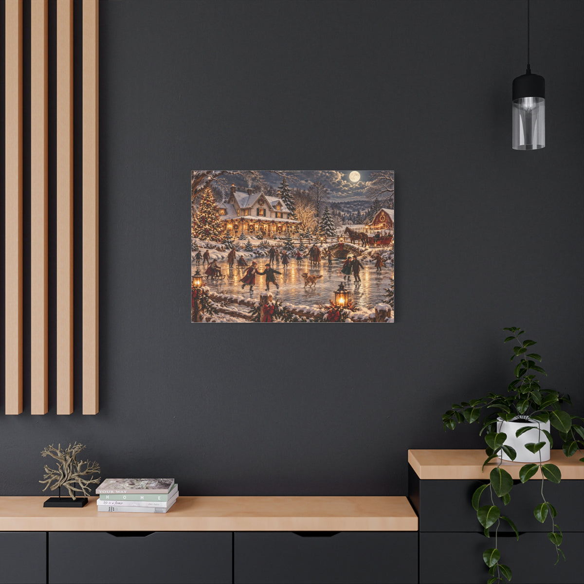Christmas Village Ice Skating Matte Canvas Wall Art