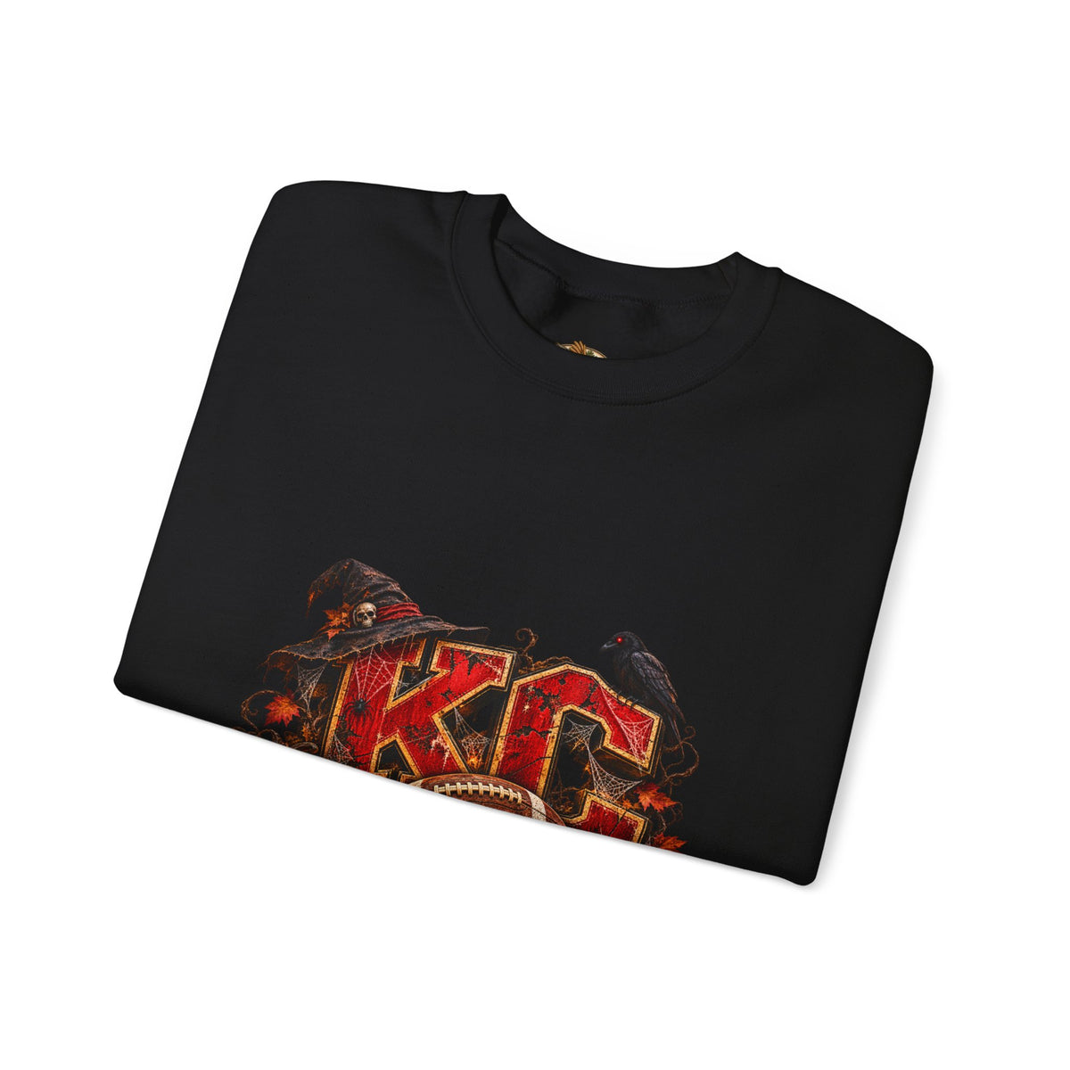KC Halloween Crewneck Sweatshirt — Haunted Pumpkin Football Design-Flour and Foundry Meercantile Co.
