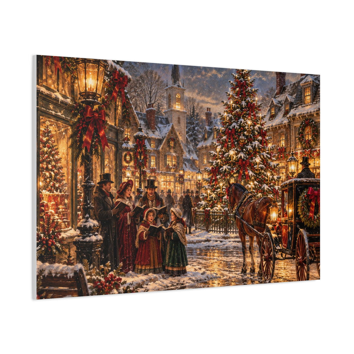 Christmas Carolers Vintage Street Canvas - Matte Stretched Wall Art