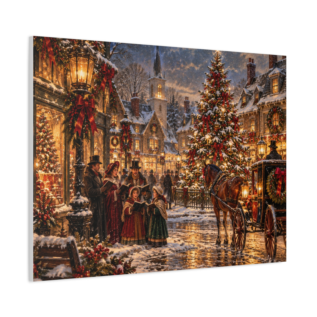 Christmas Carolers Vintage Street Canvas - Matte Stretched Wall Art
