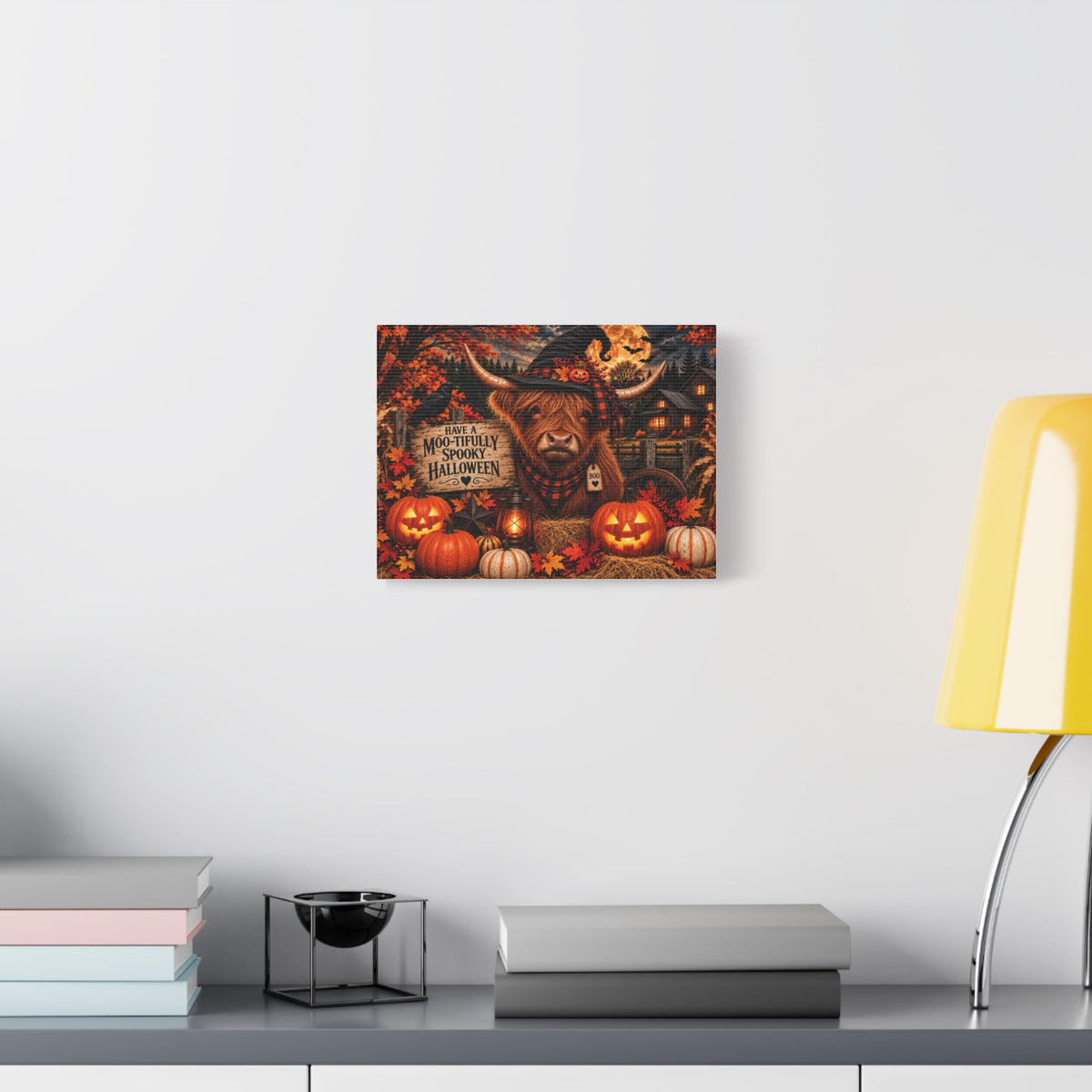 Halloween Highland Cow Canvas – "Have a Moo-tifully Spooky Halloween" Matte Stretched Wall Art