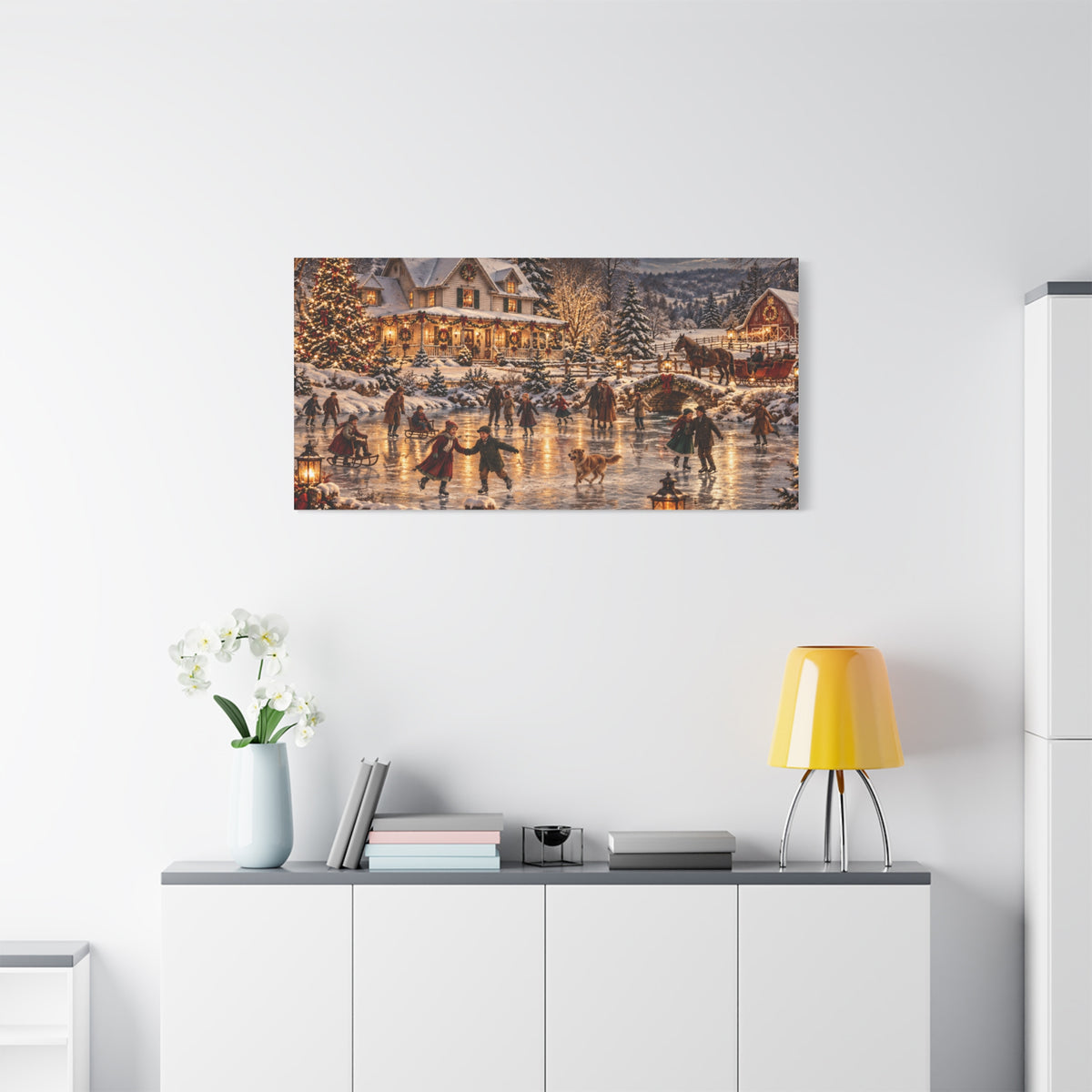 Christmas Village Ice Skating Matte Canvas Wall Art
