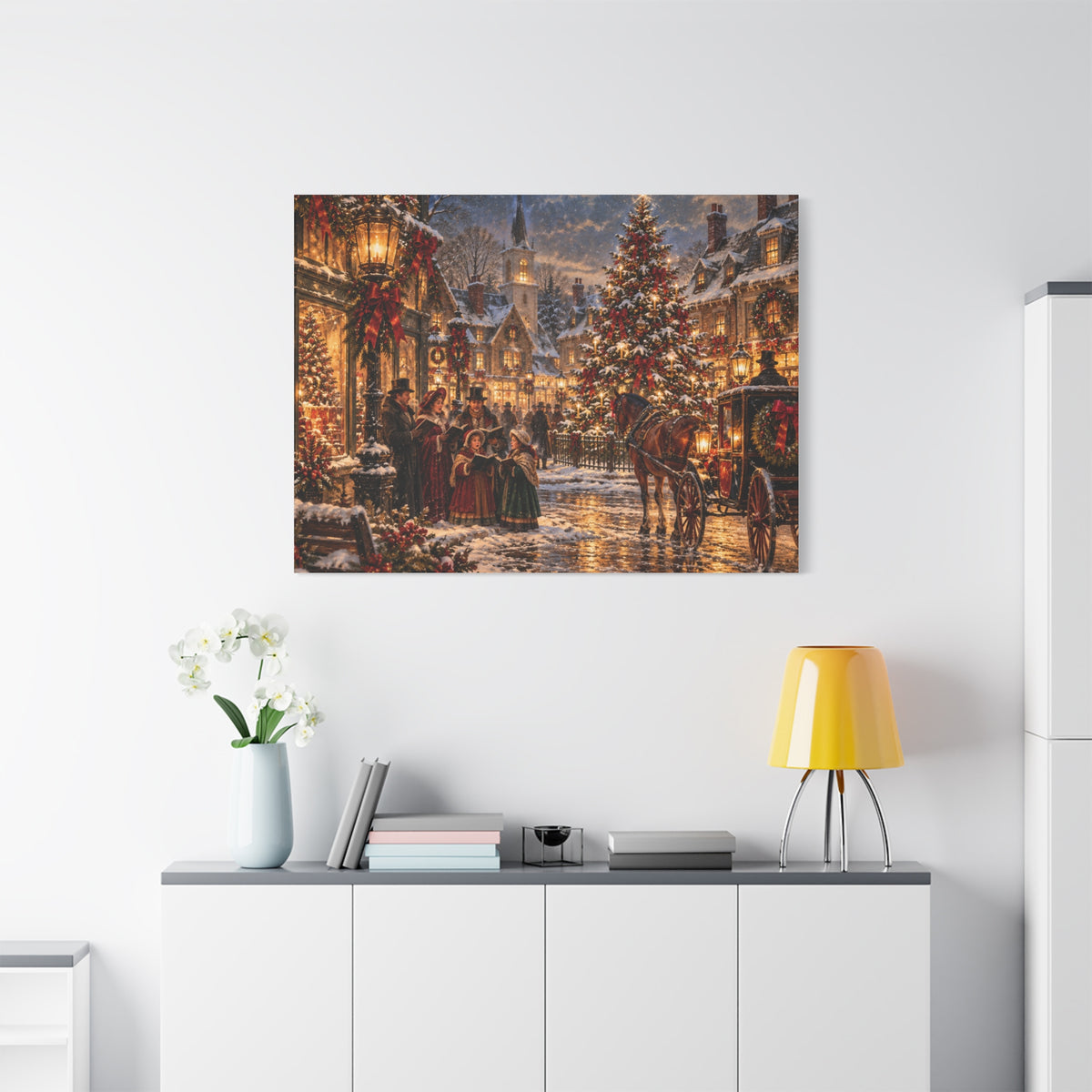 Christmas Carolers Vintage Street Canvas - Matte Stretched Wall Art
