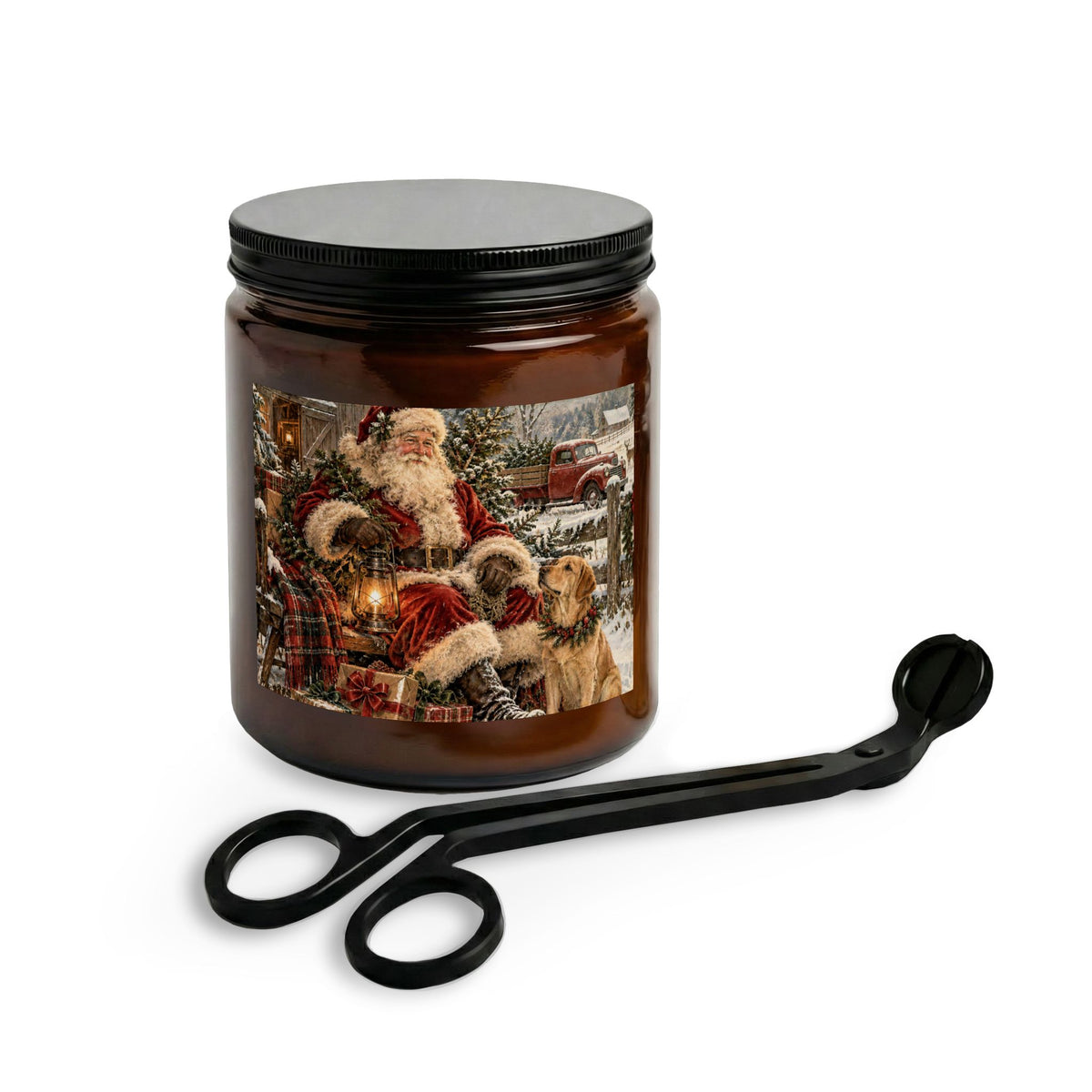 Christmas Santa & Dogs Candle Set with Wick Trimmer