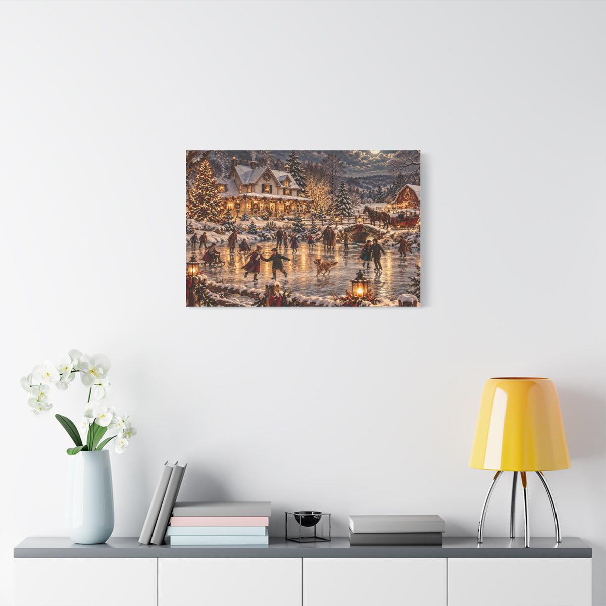 Christmas Village Ice Skating Matte Canvas Wall Art