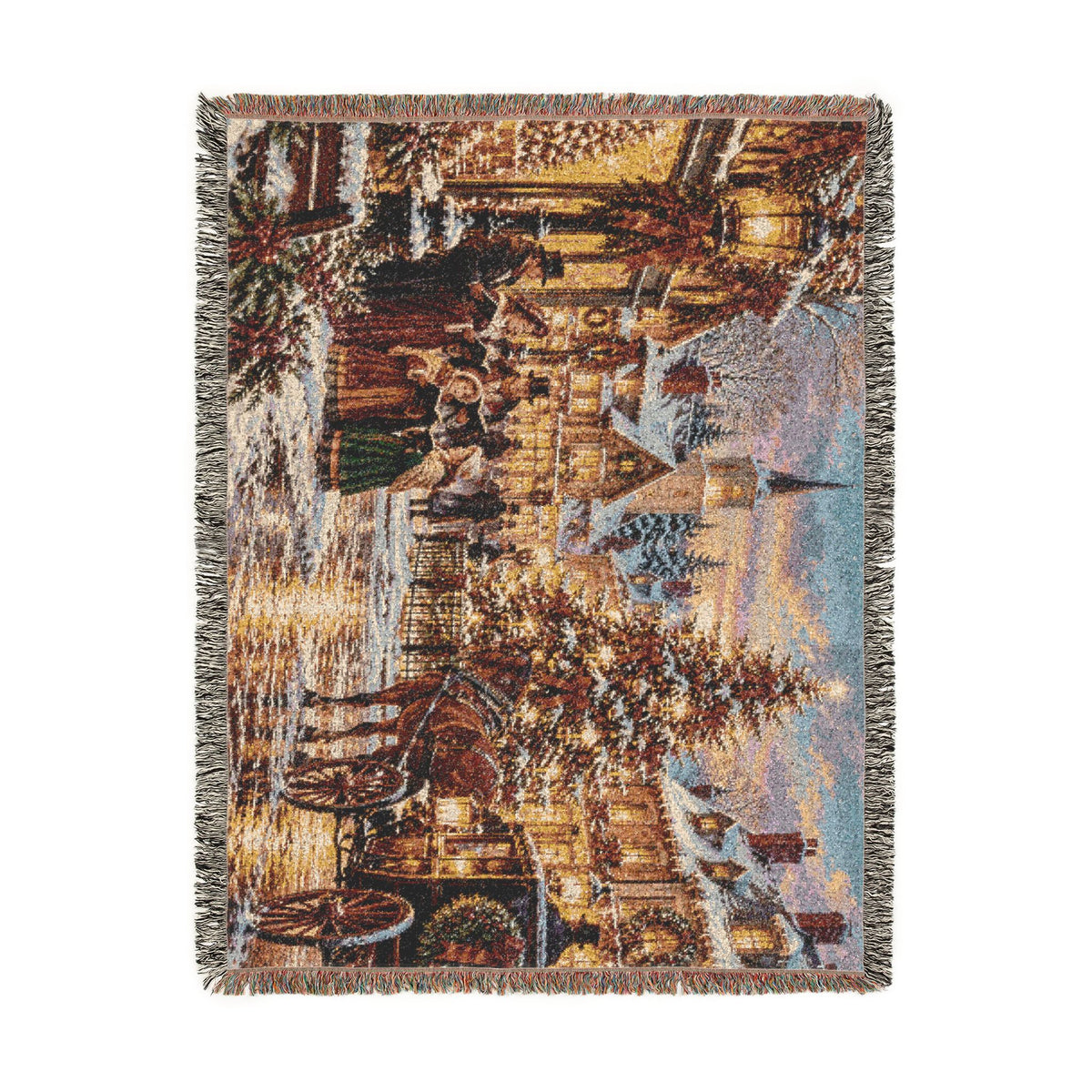 Christmas Carolers Woven Blanket — Vintage Holiday Village Cozy Throw