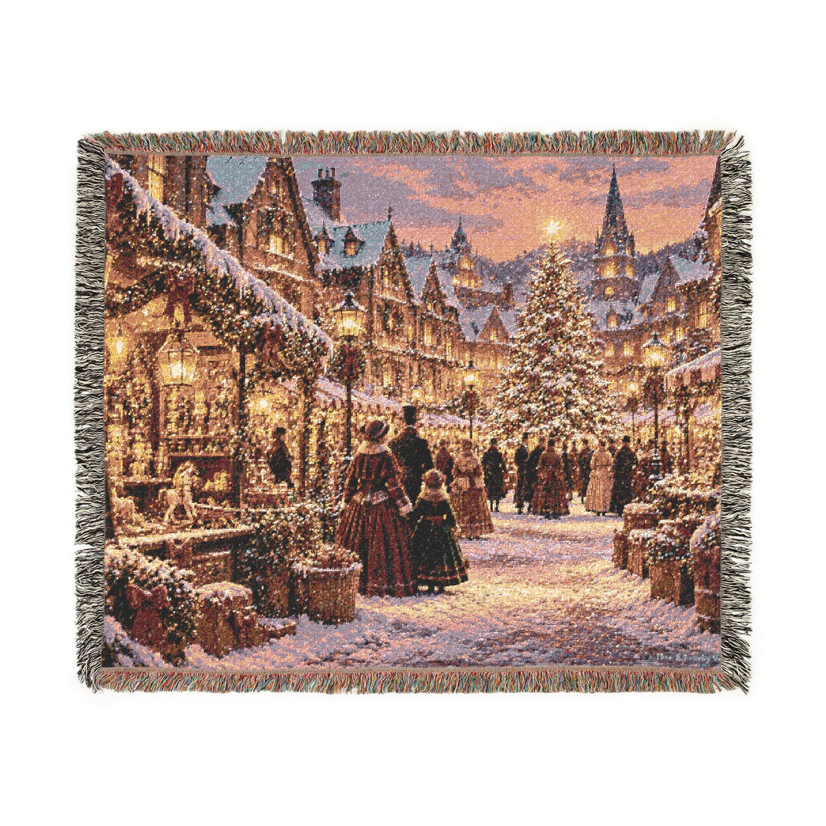 Victorian Christmas Market Woven Blanket