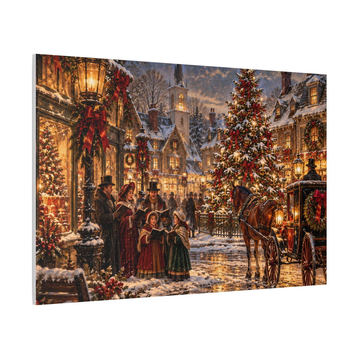 Christmas Carolers Vintage Street Canvas - Matte Stretched Wall Art