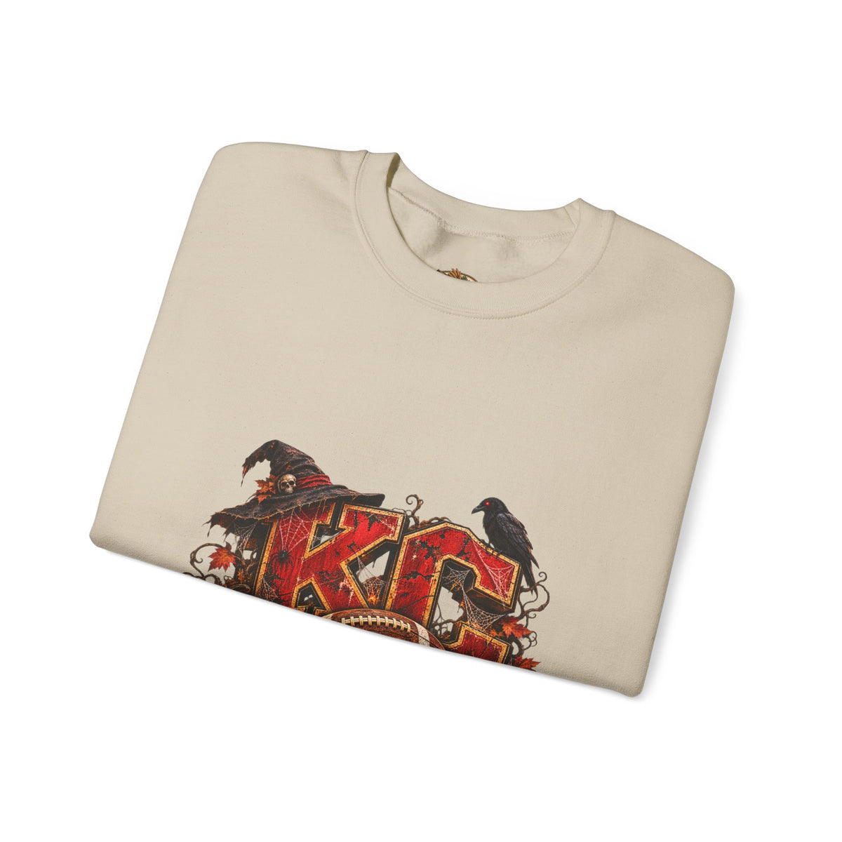 KC Halloween Crewneck Sweatshirt — Haunted Pumpkin Football Design-Flour and Foundry Meercantile Co.