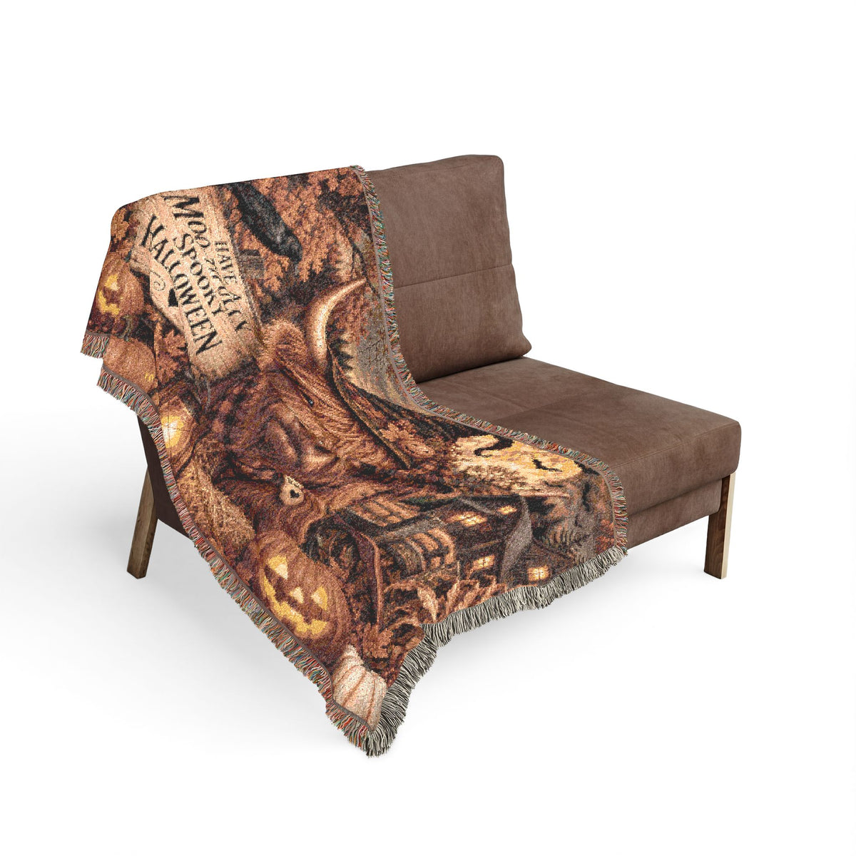 Highland Cow Witch Woven Blanket | Halloween Pumpkin Farm Throw