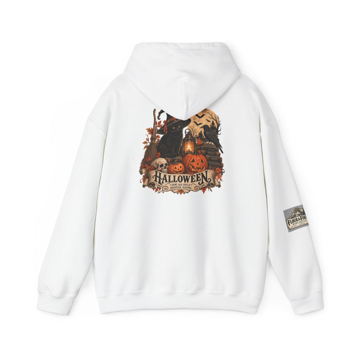 Vintage Halloween Black Cat Hoodie | Witchy Fall Graphic Sweatshirt | Flour & Foundry Mercantile Co.