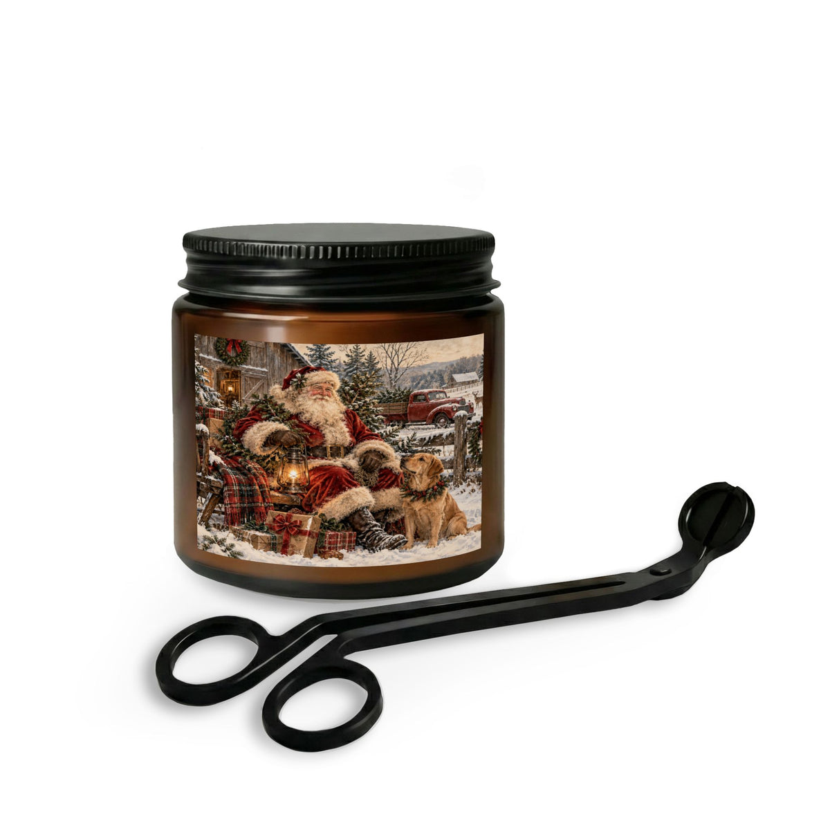 Christmas Santa & Dogs Candle Set with Wick Trimmer