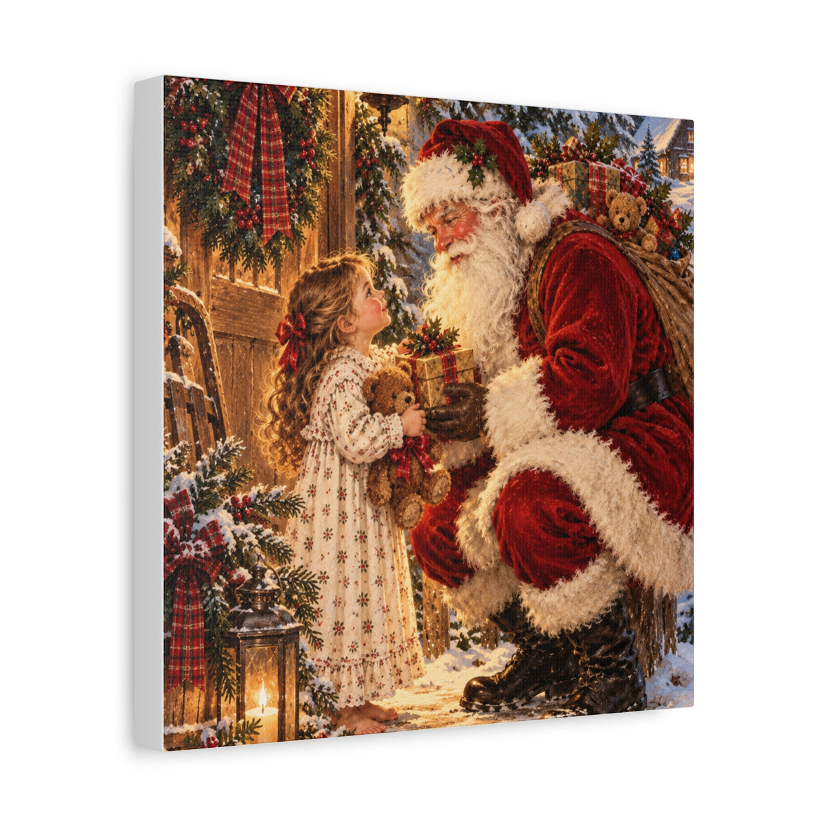 Vintage Santa and Child Christmas Canvas Wall Art